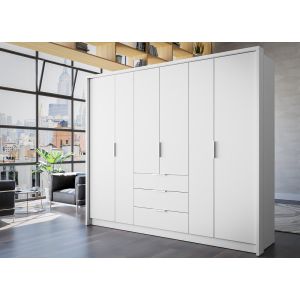 Montreal White Wardrobe with Drawers | 6 Hinged Doors | 255cm