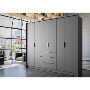 Montreal Grey Wardrobe with Drawers | 6 Hinged Doors | 255cm