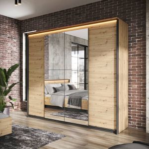 Sweden Hinged Wardrobe 250cm Oak with LED Lighting