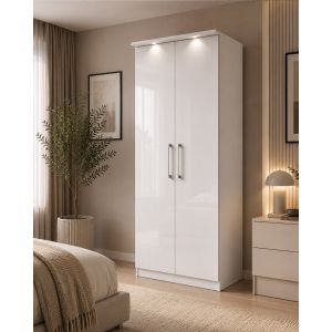Divine 2 Door Wardrobe White + White Gloss