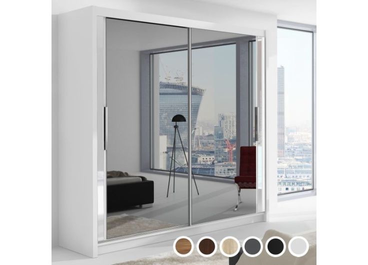 FHIF IBIZA 100cm Grey Sliding Door Wardrobe Modern Bedroom Storage With Full Length Mirror Shelves And Hanging Rails - View #2