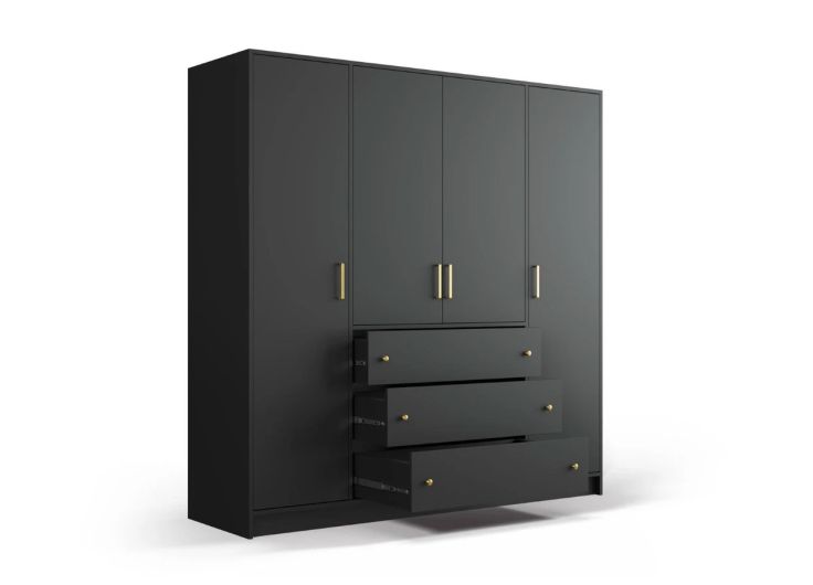 Duke Wardrobe with Drawers Black & Gold 200cm Duke Wardrobe with Drawers Black & Gold 200cm