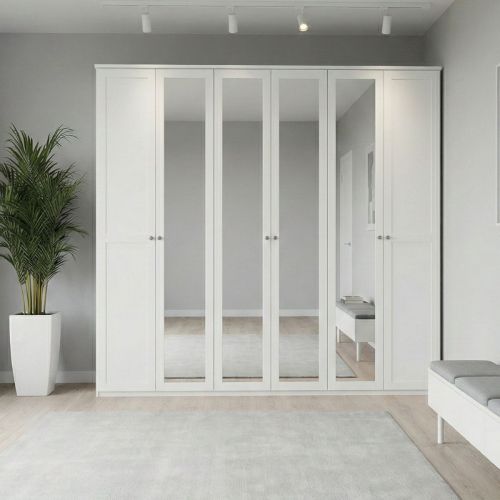 Classic 6 Door Wardrobe Mirrored White 270cm