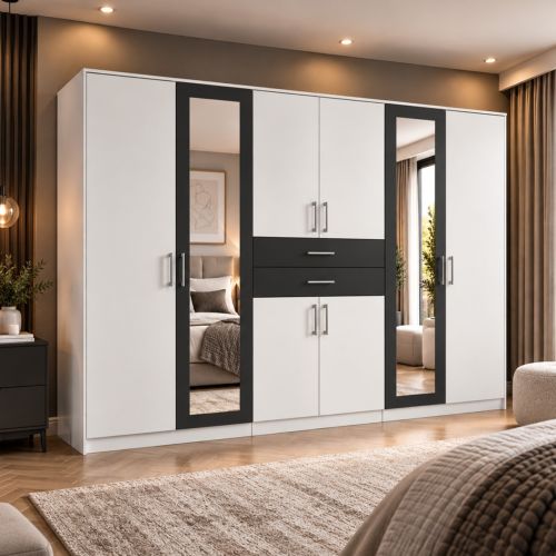 Hauch 6 Door & 2 Drawer White & Graphite Grey Mirrored Wardrobe 270cm