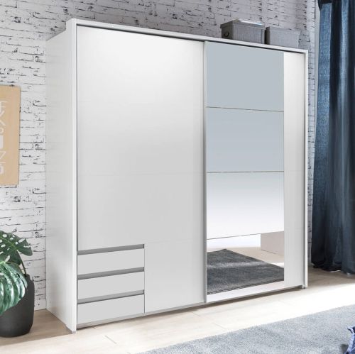 Reveal White Sliding Wardrobe with Drawers + Mirror | 2 Door 180cm
