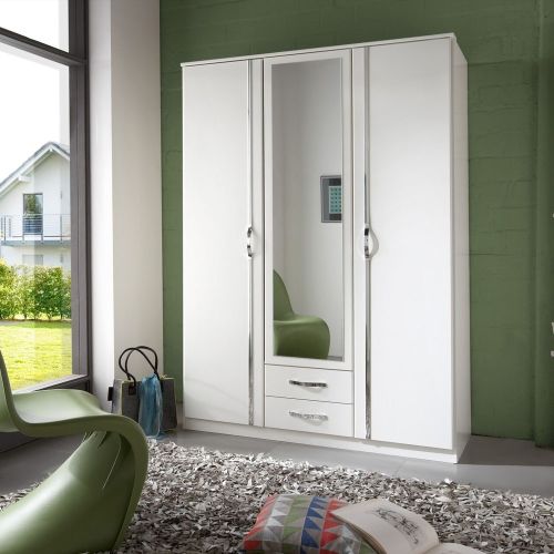 Brace White Wardrobe with 2 Drawers 3 Hinged Doors + Mirror 135cm