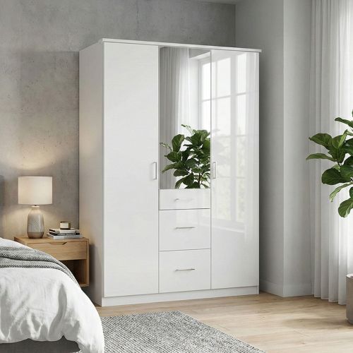 Alpine White Gloss Wardrobe 3 Door 135cm