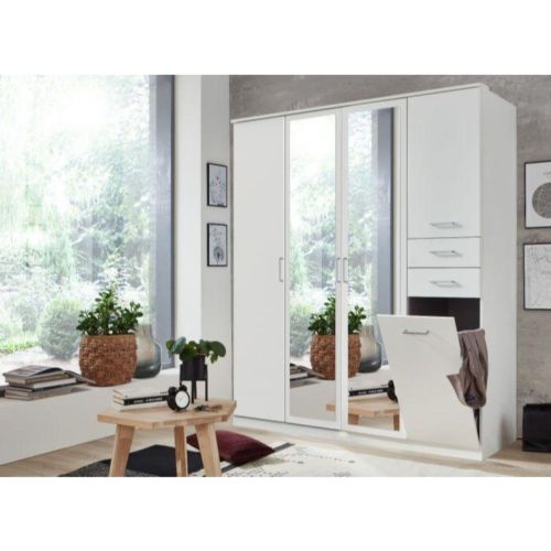 Alpen Wardrobe White 4 Door 2 Drawer & Mirror 180cm