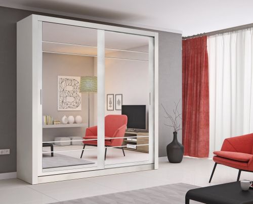 Vision Sliding Mirrored Wardrobe in Oak, White, Grey | 2 Door - 203cm Wide