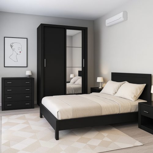 Vision Black Bedroom Furniture Set + Sliding Wardrobe 120cm