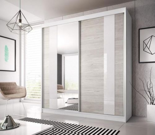 Mammoth Mirrored Sliding Wardrobe in Matt White, Black, Oak  | 2 Door - 183cm Wide