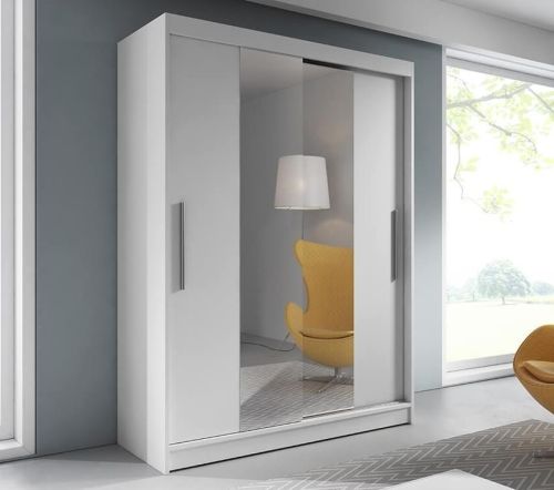 Hanna Mirrored Sliding Wardrobe in Matt White | 2 Door - 150cm Wide