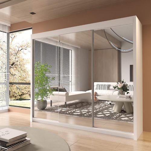 Petra Mirrored Sliding Wardrobe 3 Door White 250cm