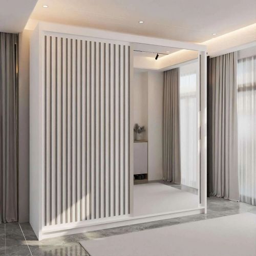 Velar Sliding Mirror Wardrobe White 2 Door 150/203cm