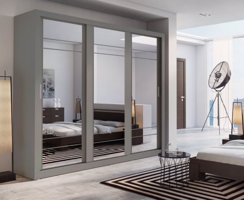 Vision Sliding Mirrored Wardrobe in Matt Grey | 3 Door - 250cm Wide