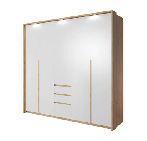 Geneva 3 Door Wardrobe with Drawers in Matt White & Oak | 225cm Width