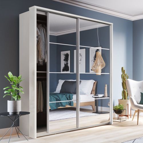 Vision Sliding Mirrored Wardrobe White| 2 Door - 180cm Wide