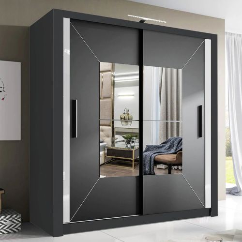 Viking Sliding Wardrobe 2 Door Black Mirrored
