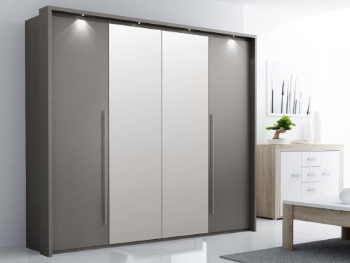 Bi-folding Sliding Wardrobe 4 doors Lava Grey & Mirror  210cm