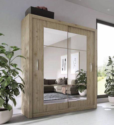 Petra Sliding Wardrobe Oak Matt & Mirror 180cm 2 Door