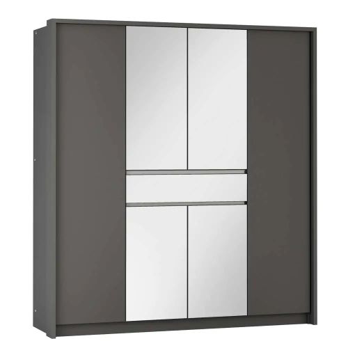 Hermé Wardrobe Grey Graphite with Mirrors & Drawer 200cm