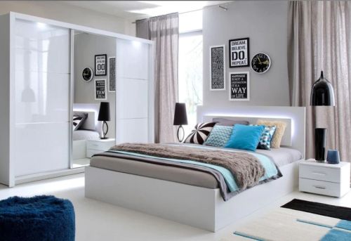Petra Bedroom Furniture Set White Gloss - 3 Door Sliding Wardrobe