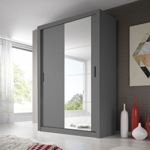 Petra Mirrored Sliding Wardrobe Grey 150cm