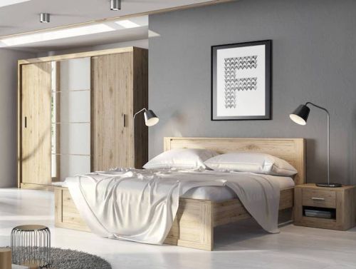 Petra Bedroom Furniture Set - San Remo Oak + Sliding Wardrobe 250cm