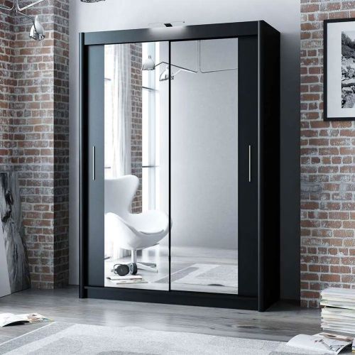 Mirrored Sliding Door Wardrobe Black 180cm