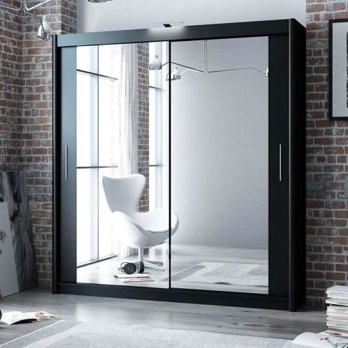 Mirrored Sliding Door Wardrobe Black 203cm