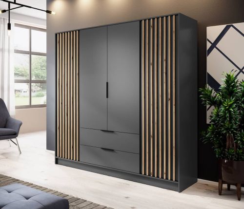 Stripe Wardrobe with Drawers Graphite Grey Hinged 4 Door 206cm