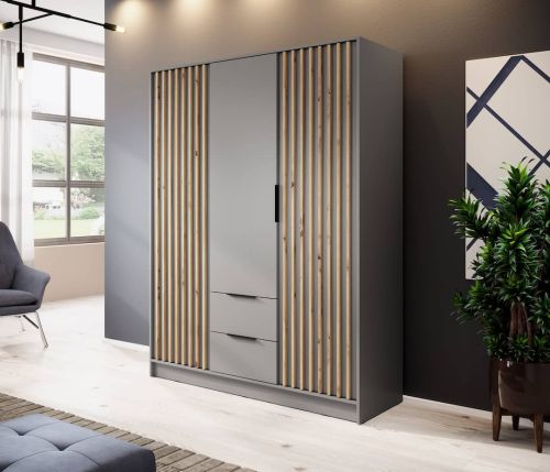 Stripe Grey Wardrobe with Drawers Hinged 2 Door 155cm