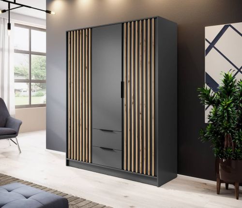 Stripe Wardrobe with Drawers Graphite Grey Hinged Doors 155cm