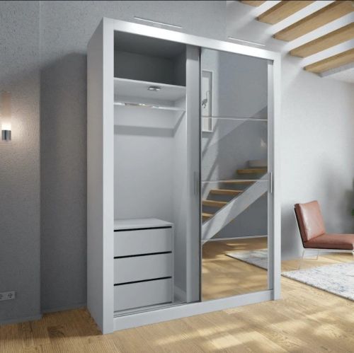 Petra White Sliding Wardrobe with Drawers 2 Door Mirrored 150cm