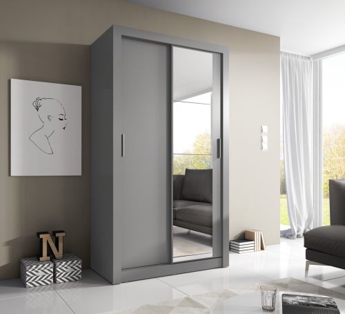 Vision Grey Sliding Door Wardrobe with Mirror 120cm