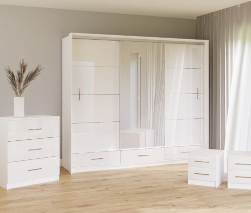 Lenart Bedroom Furniture Set | White Gloss 255cm