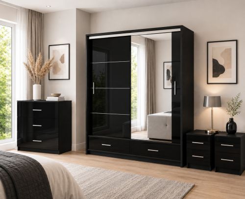 Lenart Black Gloss Bedroom Furniture Set 208cm