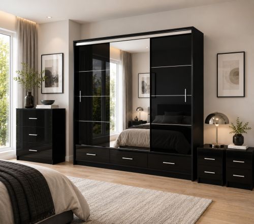 Lenart Black Gloss Bedroom Furniture Set  255cm