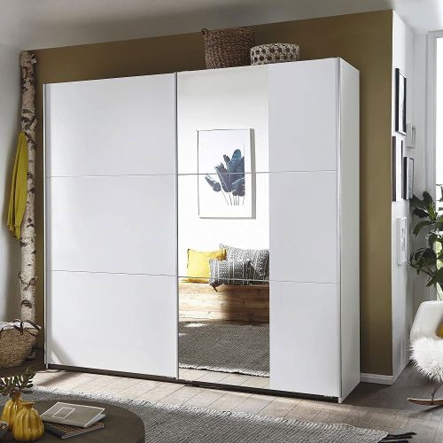 Perth Sliding Door Wardrobe Matt White with Mirror
