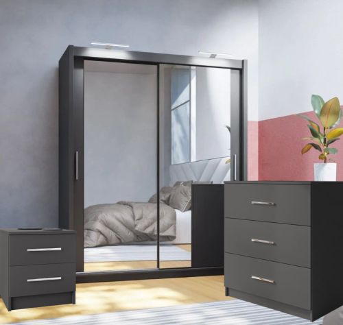 Petra Sliding Wardrobe Bedroom Furniture Set Graphite Grey Matt