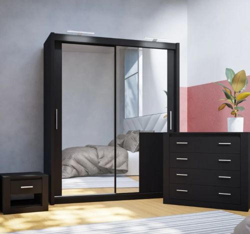 Petra Sliding Wardrobe Bedroom Furniture Set Black Matt