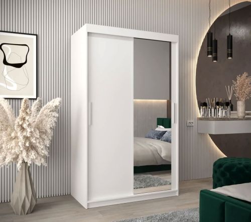 Soho Sliding Wardrobe with Drawers White with Single Mirror 120cm
