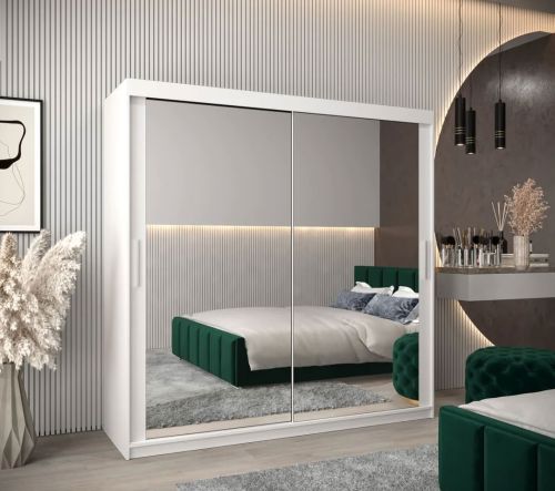 Soho Sliding Wardrobe with Drawers White with Double Mirror 200cm