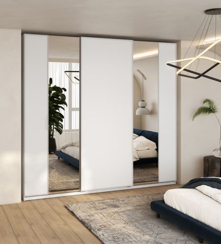 Alaska White Sliding 3 Door Wardrobe with mirrors 250cm