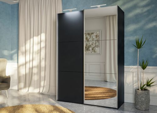 RIGA Black Sliding Door Wardrobe with Mirror 150cm