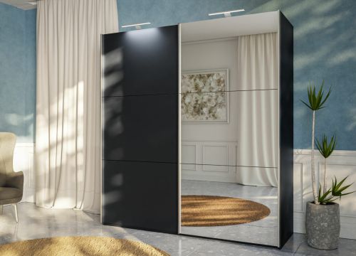 RIGA Black Sliding Door Wardrobe with Mirror 200cm