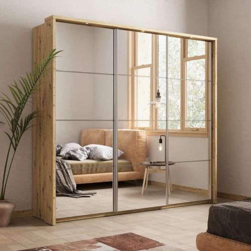 Vision Oak Sliding Mirrored 3 Door Wardrobe 240cm