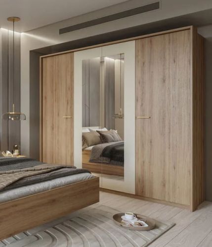 Verona Oak & Beige Wardrobe 4 Door 228cm
