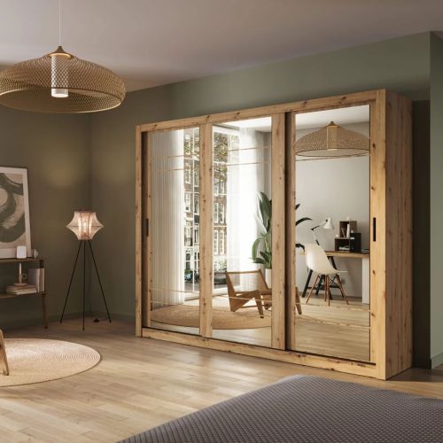 Vision Sliding Mirrored Wardrobe in Artisan Oak | 3 Door - 250cm Wide