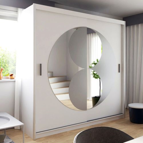 Lunar Sliding Door Wardrobe with Mirror - Black, White, Grey